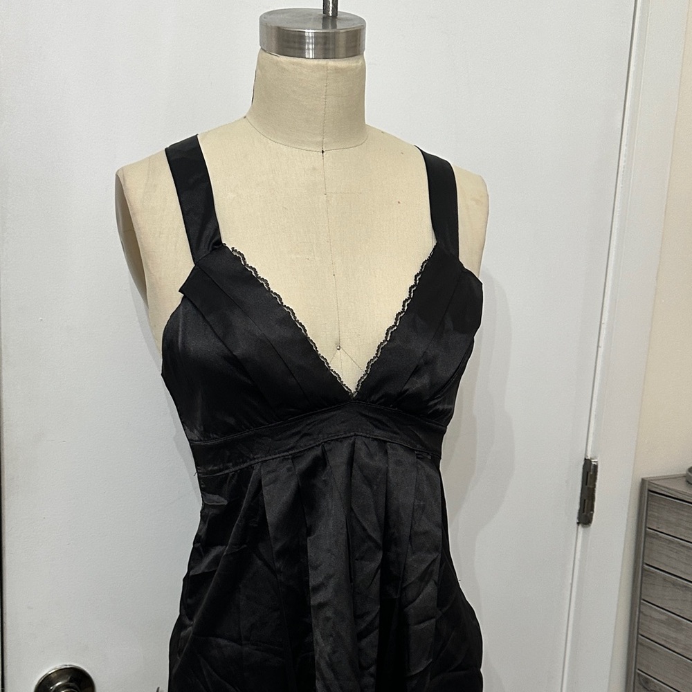 Black Satin V-Neck Sleep Chemise